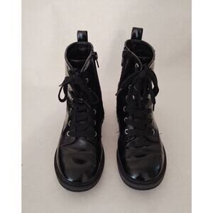 Girls' Glossy Black Combat style boots - Size 2 - Thereabouts